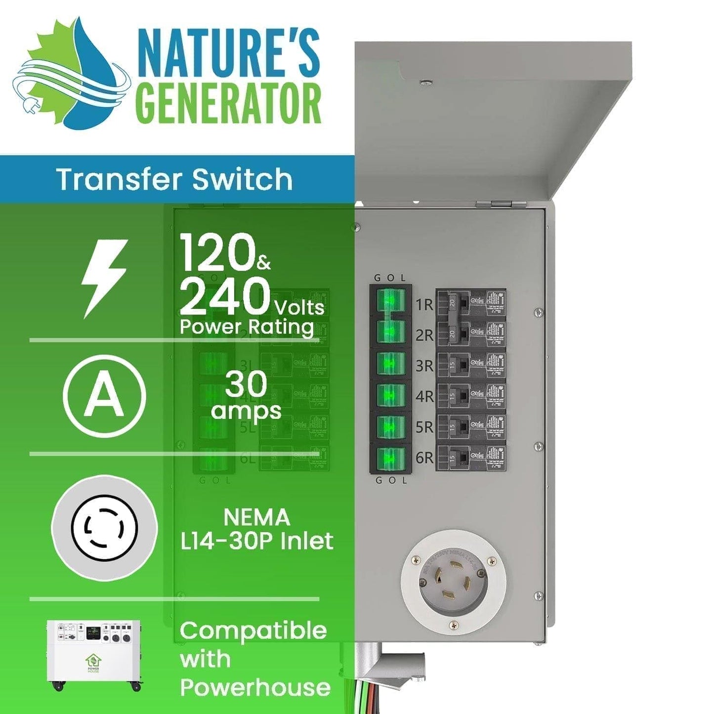 Natures Generator Power Transfer Switch 12Circuit 120/240V 30A