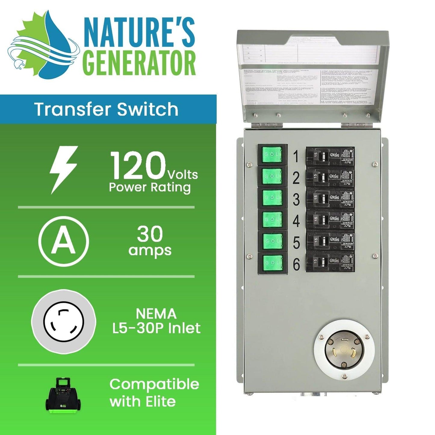 Natures Generator Manual Transfer Switch 120V 30A 6Circuit