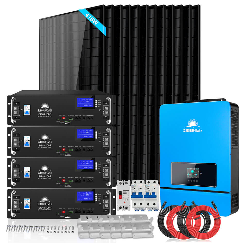 SunGoldPower OFF GRID SOLAR KIT 12 X 415 WATTS SOLAR PANELS 20.48KWH LITHIUM BATTERY 8000W SOLAR INVERTER 48VDC 120V/240V SGM-8K20